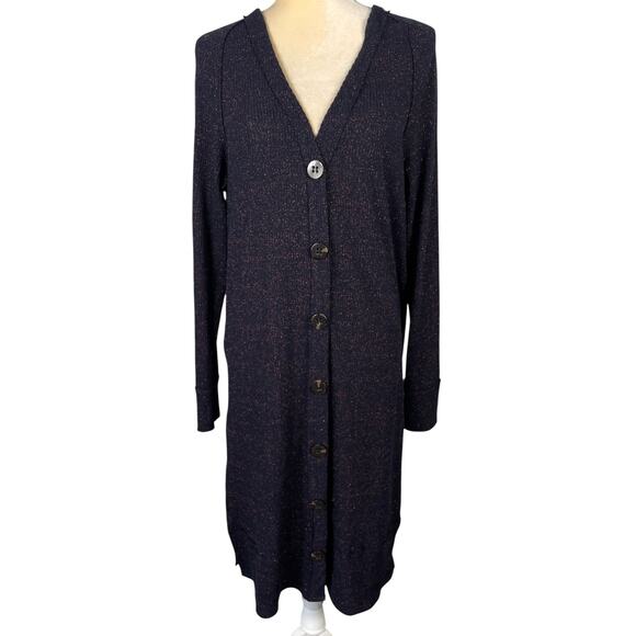 Free People Sparkle Knee Length Cardigan Navy Large Casual Cozy Transitional - Picture 4 of 12